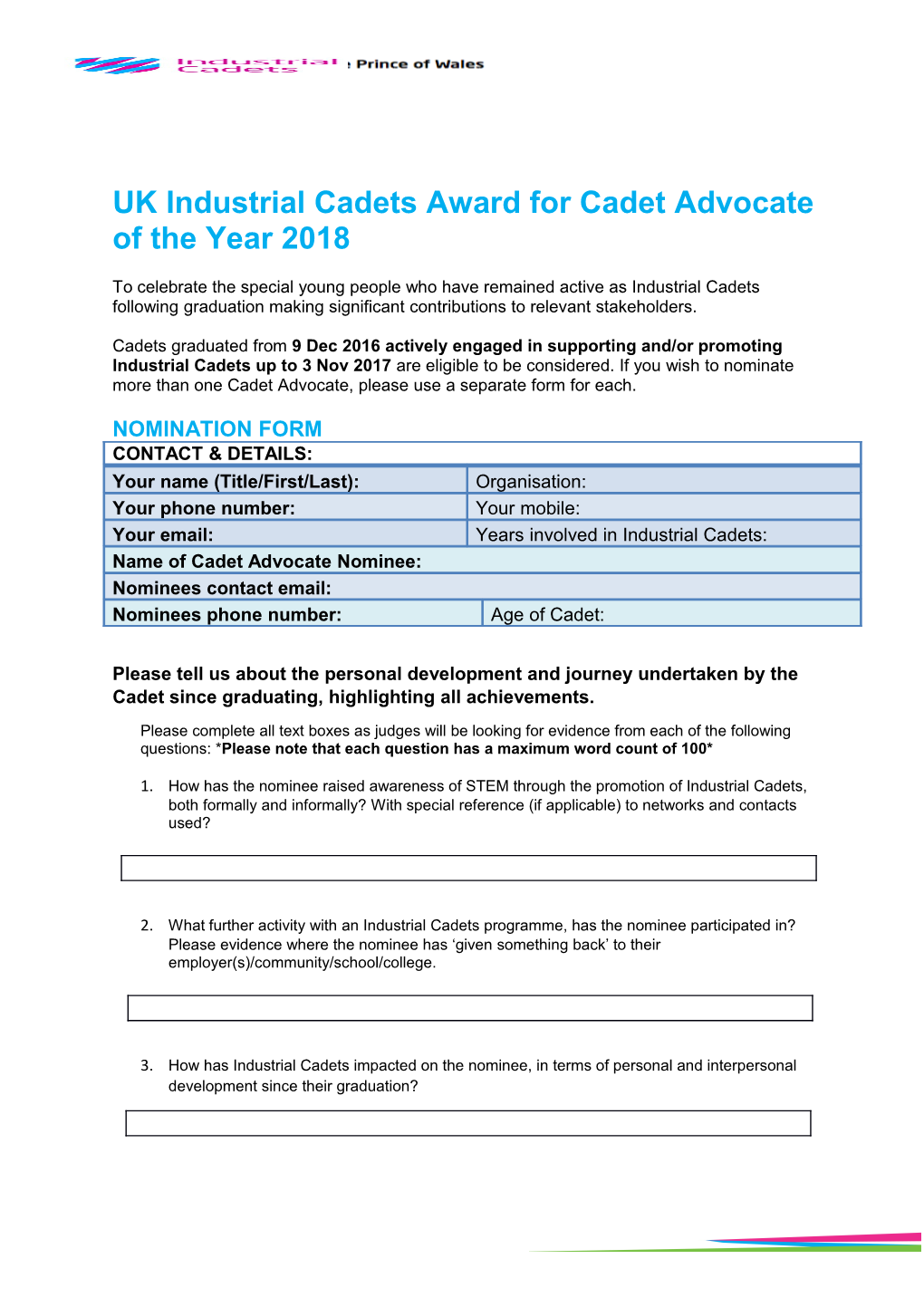 UK Industrial Cadets Award for Cadet Advocate of the Year 2018