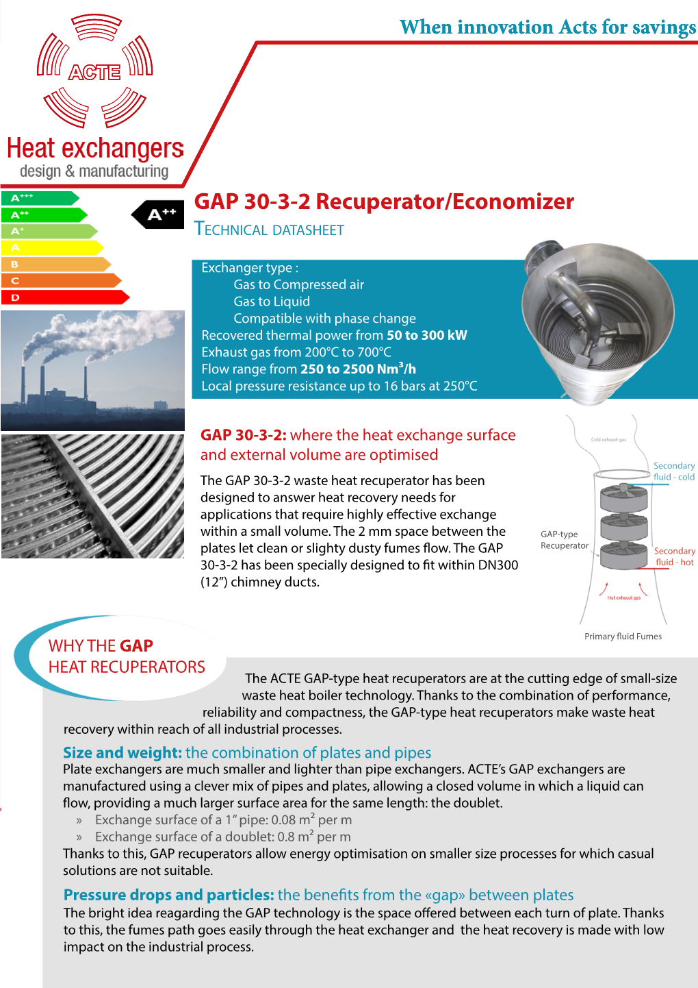 GAP 30-3-2 Recuperator/Economizer Graph Indicates a Pressure Drop of 2840 Pa, Which May Be Too Technical Datasheet High According to Your Specification