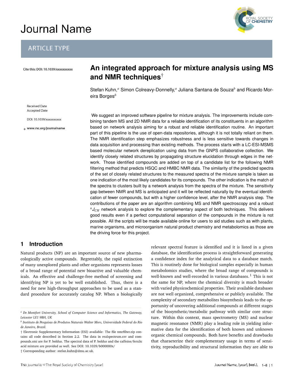 An Integrated Approach for Mixture Analysis Using MS and NMR Techniques†