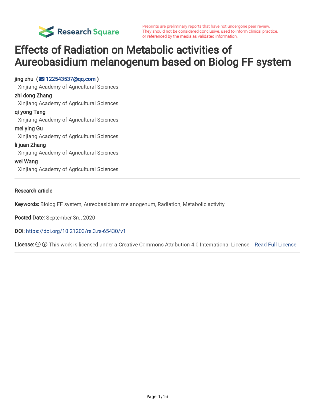 Effects of Radiation on Metabolic Activities of Aureobasidium