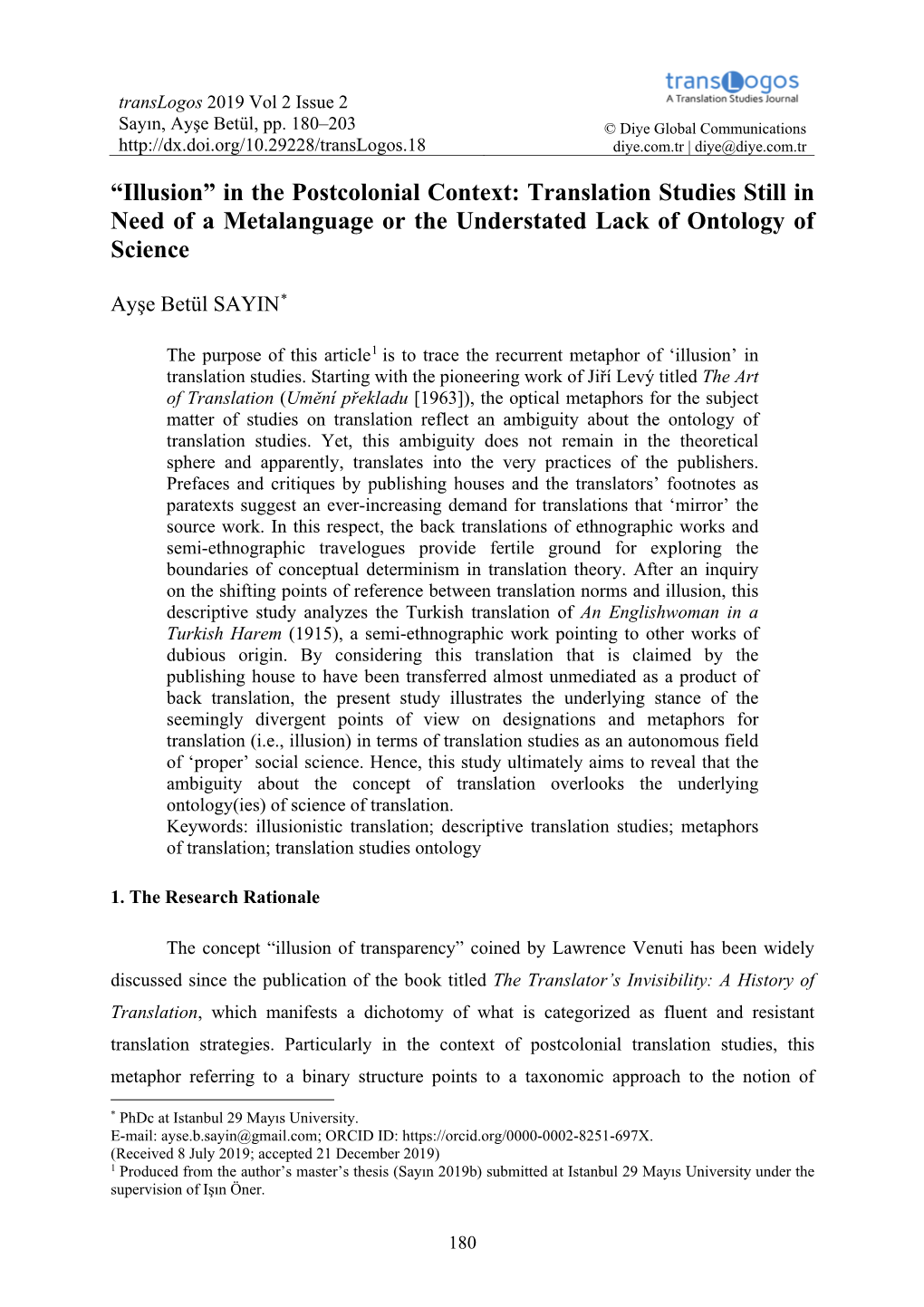 Illusion” in the Postcolonial Context: Translation Studies Still in Need of a Metalanguage Or the Understated Lack of Ontology of Science