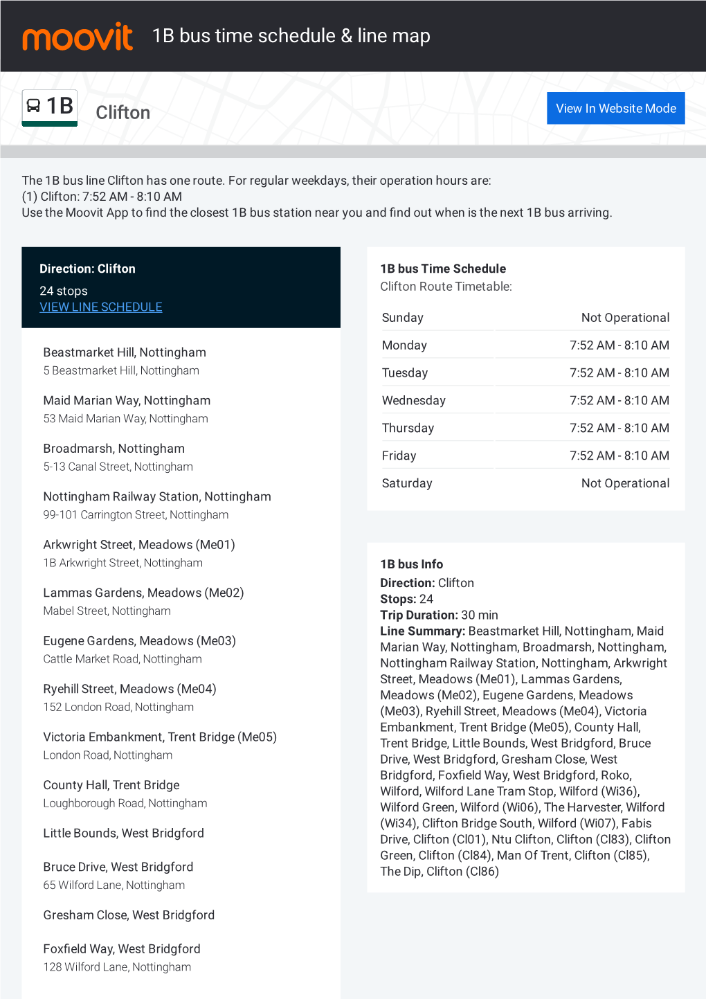 1B Bus Time Schedule & Line Route