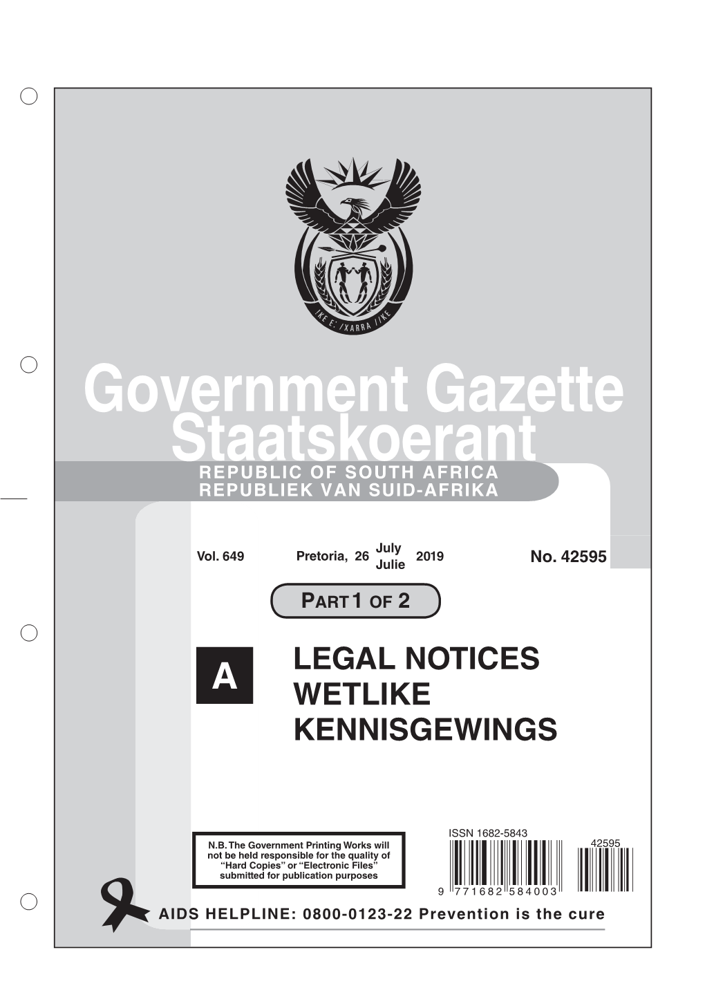 Government Gazette Staatskoerant REPUBLIC of SOUTH AFRICA REPUBLIEK VAN SUID-AFRIKA