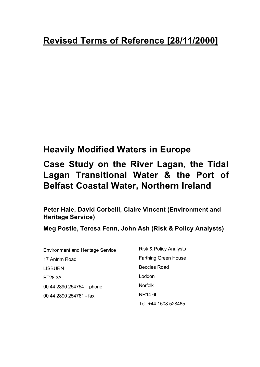 Water Framework Directive : Heavily Modified Water Bodies