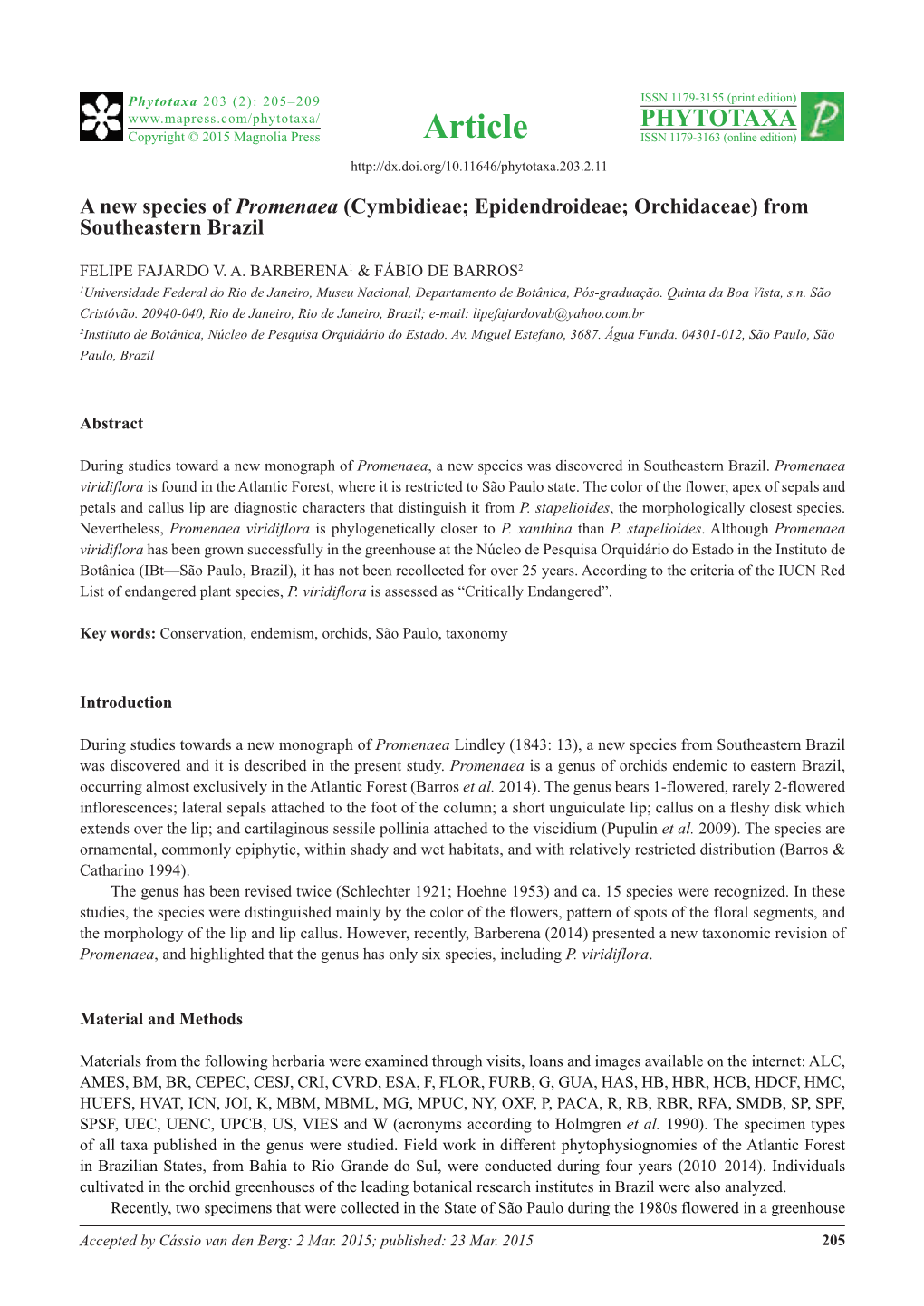 A New Species of Promenaea (Cymbidieae; Epidendroideae; Orchidaceae) from Southeastern Brazil