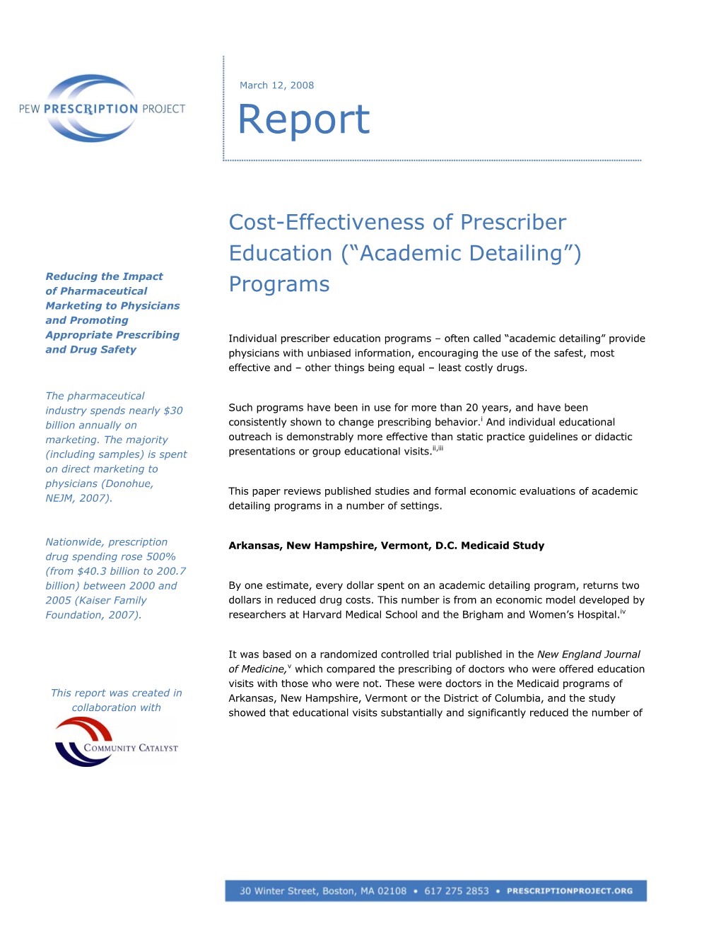 Community Catalyst Cost Effectiveness of Academic Detailing