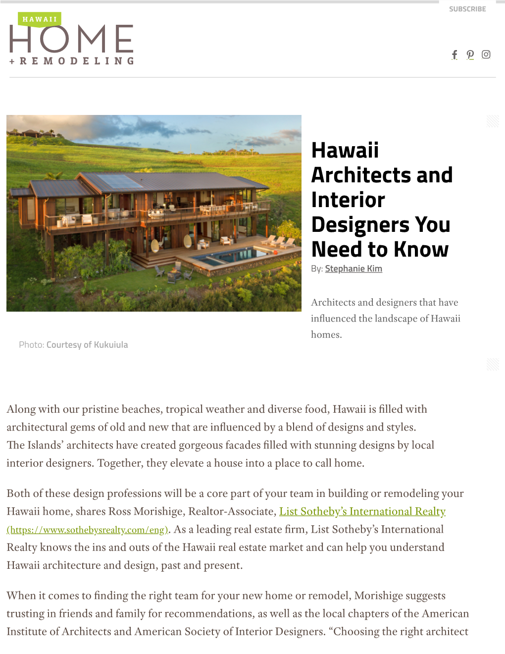 Hawaii Architects and Interior Designers You Need to Know By: Stephanie Kim