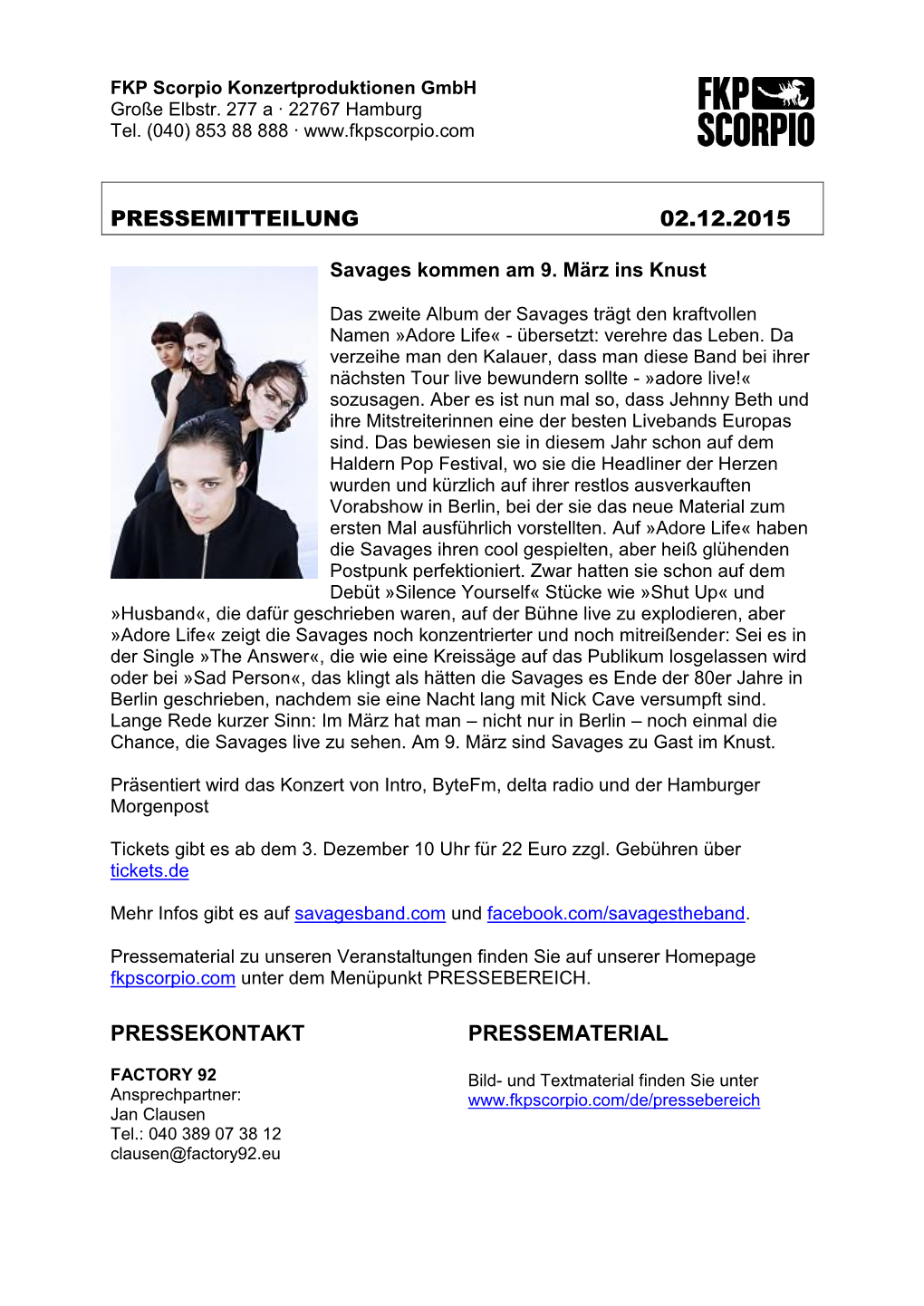 PM-SAVAGES-02.12.2015 PDF PRESSEMATERIAL Download