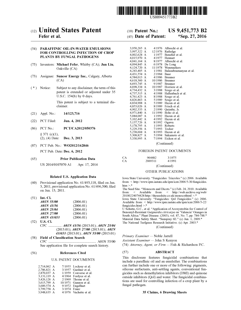 (12) United States Patent (10) Patent No.: US 9.451,773 B2 Fefer Et Al