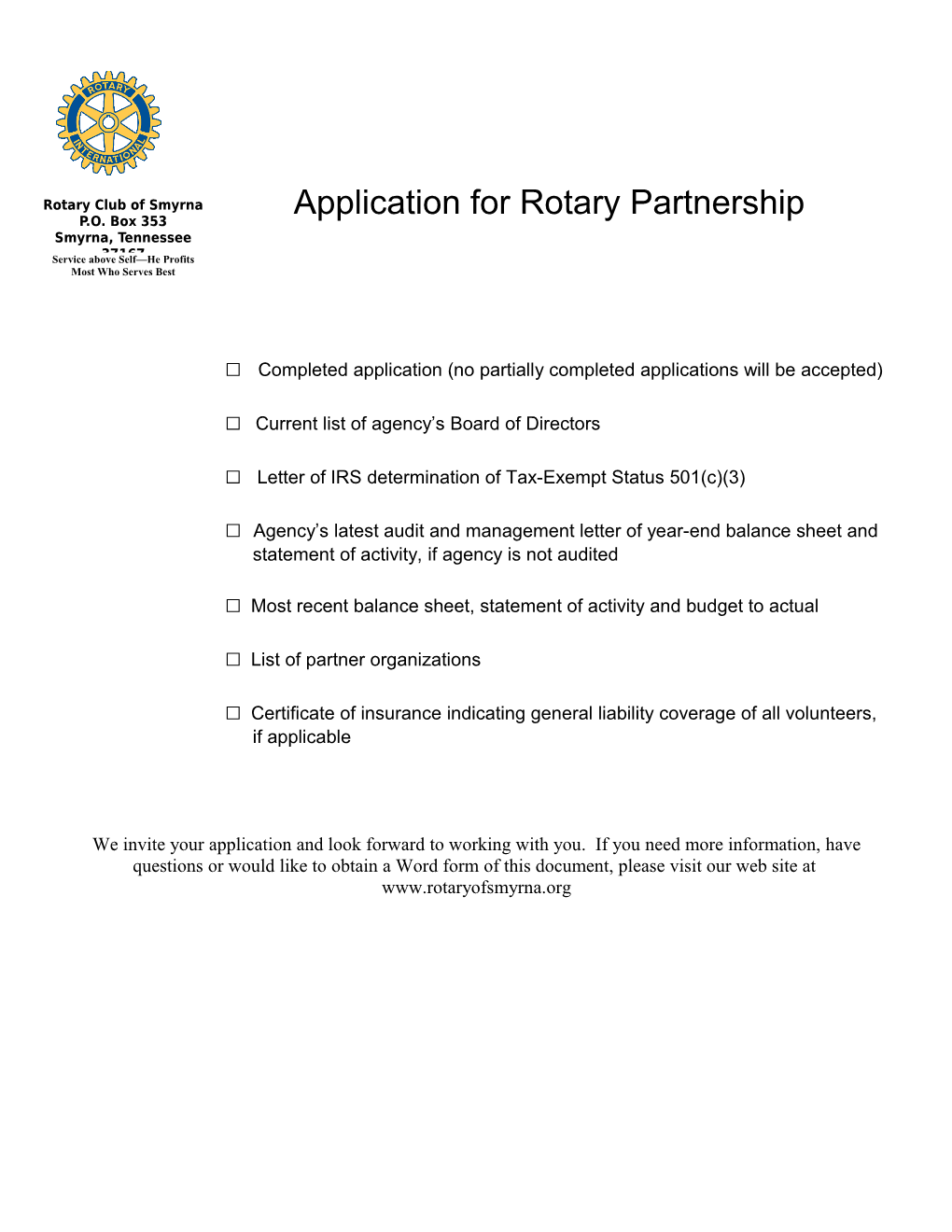 Application for Rotary Partnership