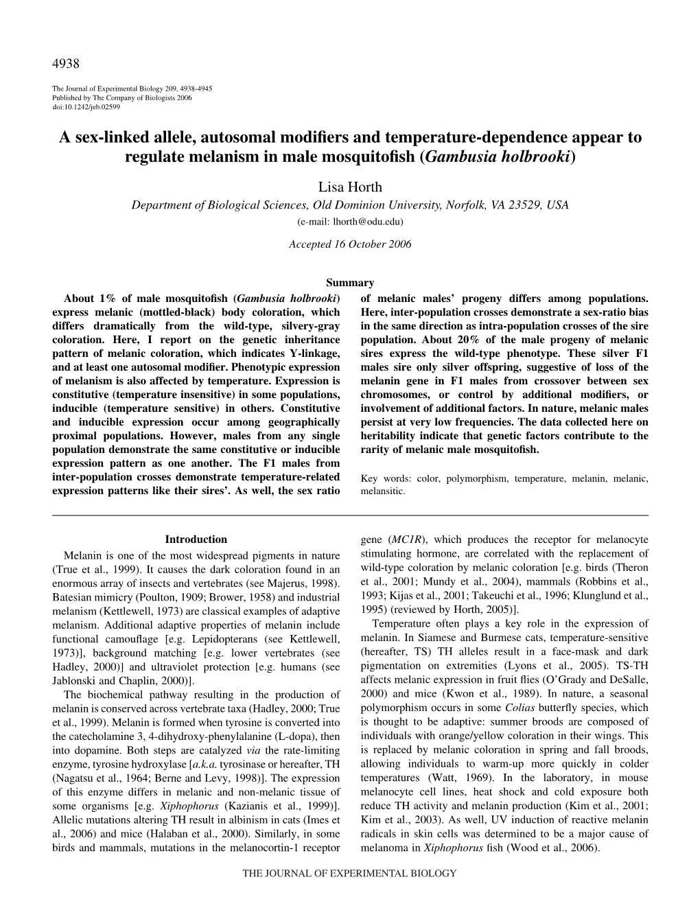 A Sex-Linked Allele, Autosomal Modifiers and Temperature-Dependence Appear to Regulate Melanism in Male Mosquitofish