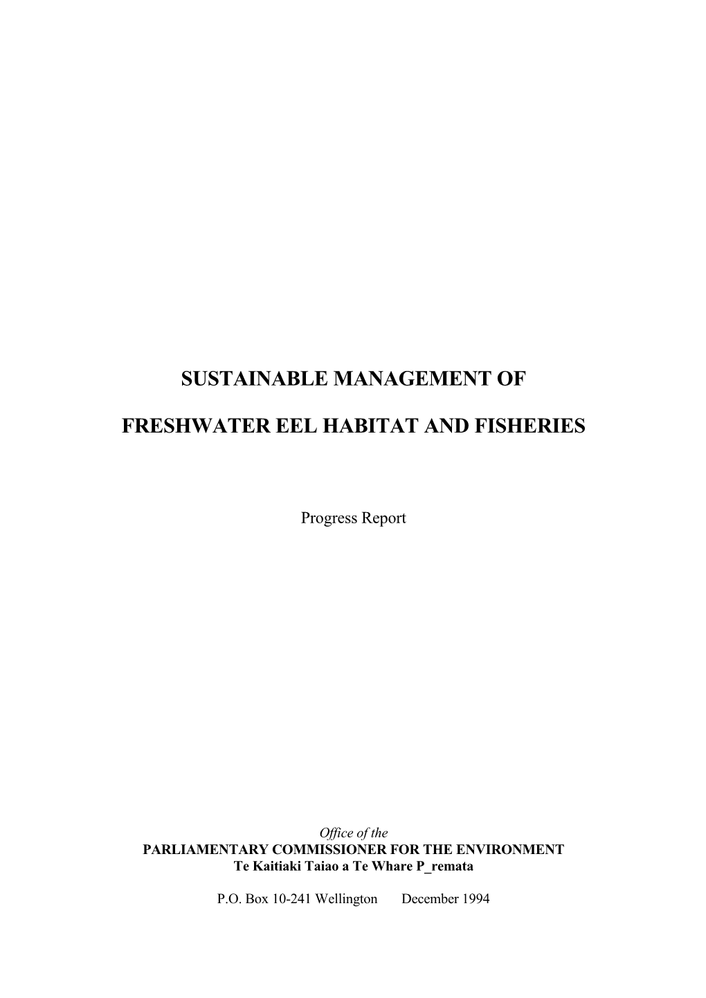 Sustainable Management of Freshwater Eel Habitat and Fisheries