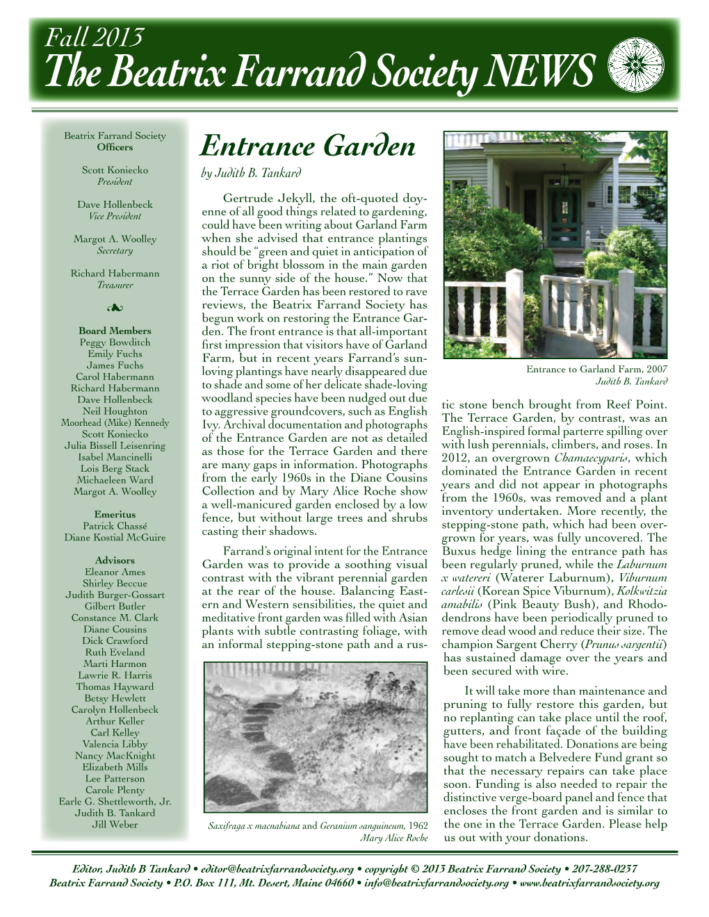 Fall 2013 the Beatrix Farrand Society NEWS