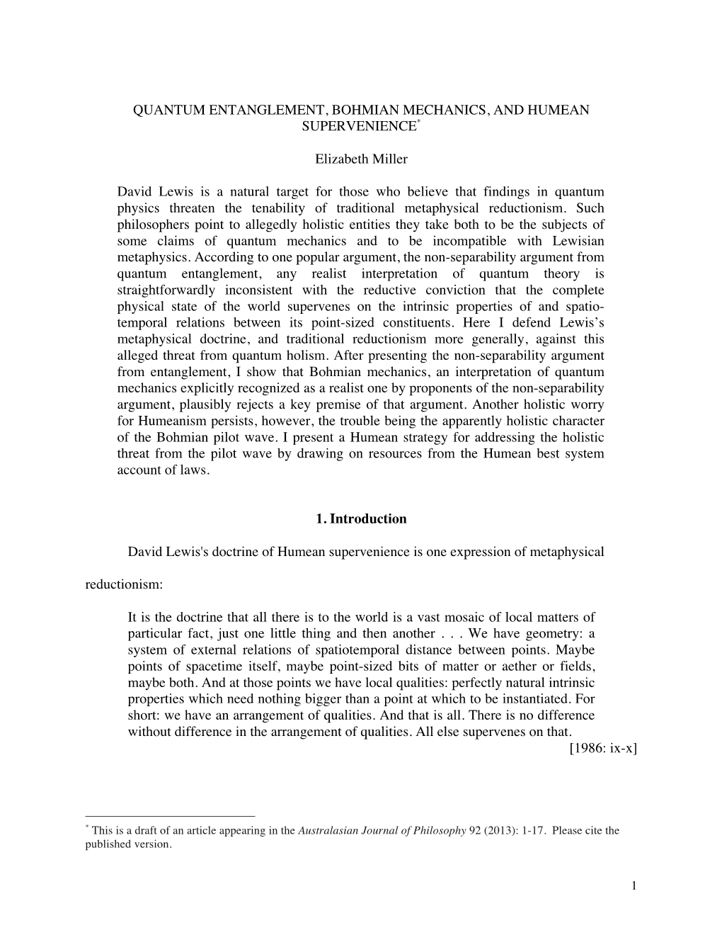 Quantum Entanglement, Bohmian Mechanics, and Humean Supervenience*