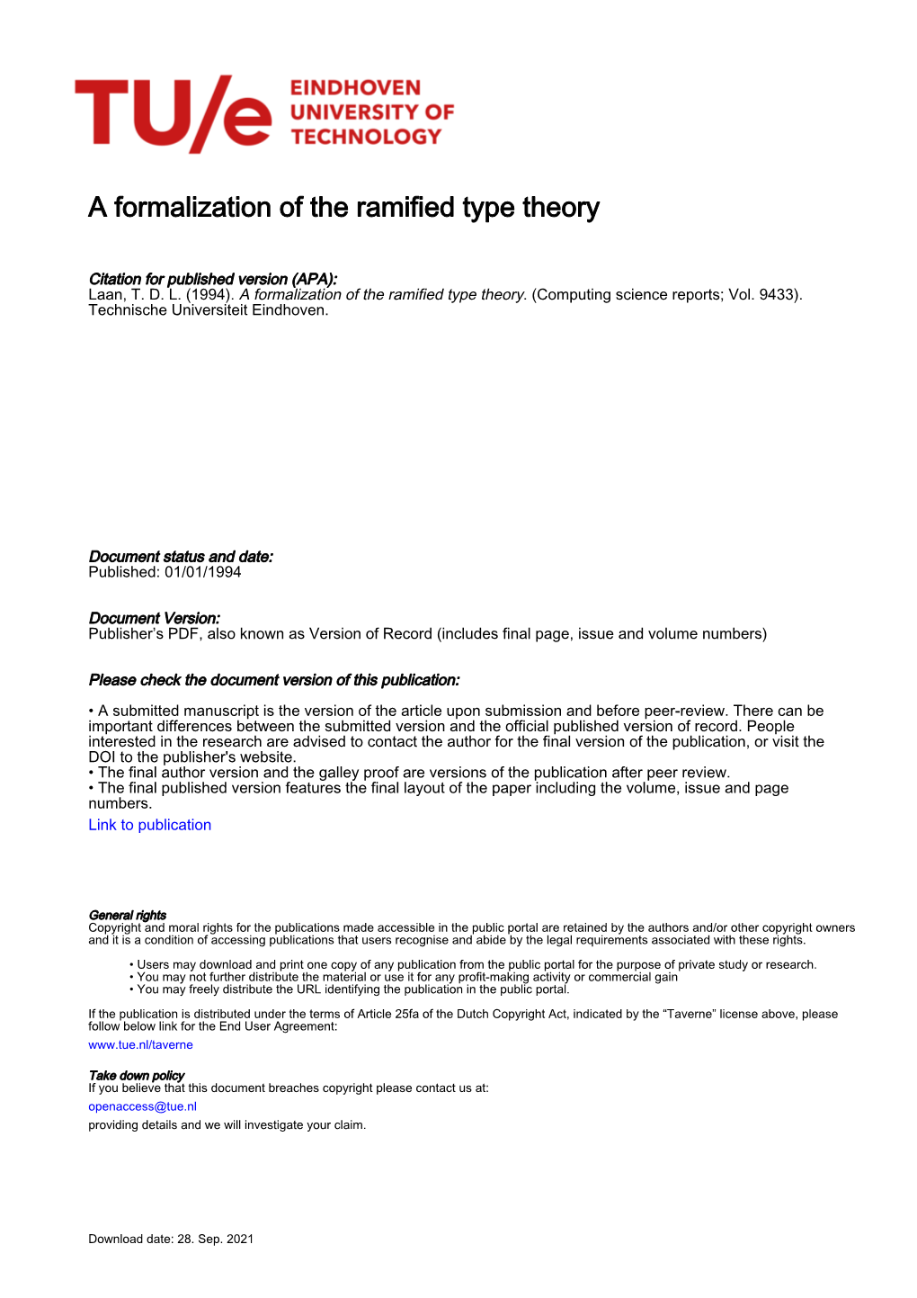A Formalization of the Ramified Type Theory
