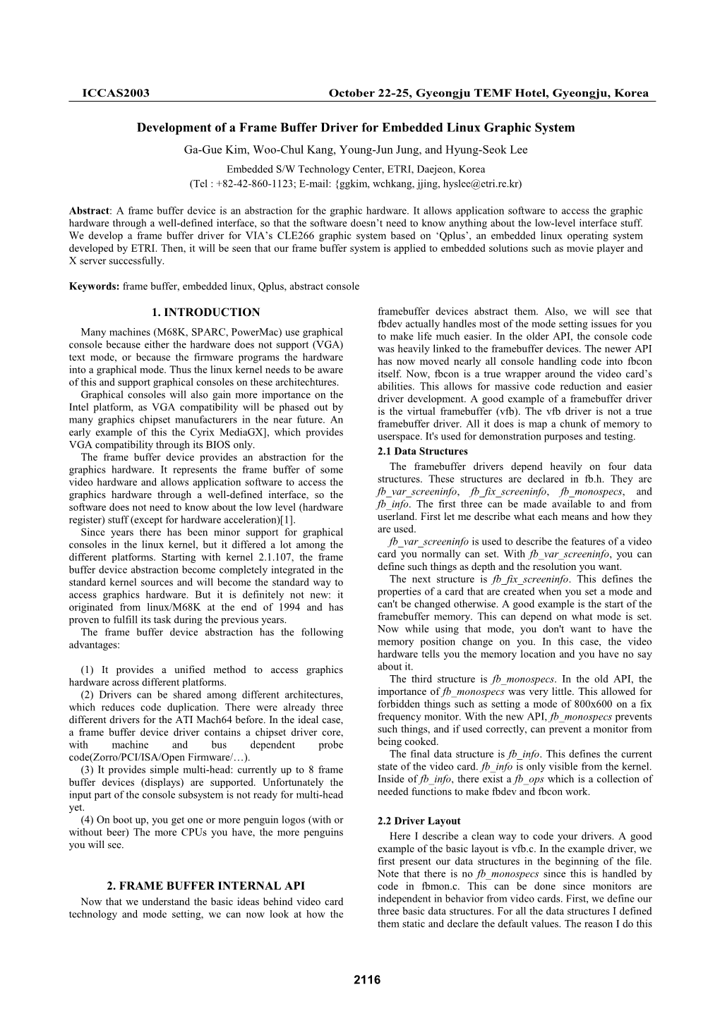 Deveopment of a Frame Buffer Driver for Embedded Linux Graphic System