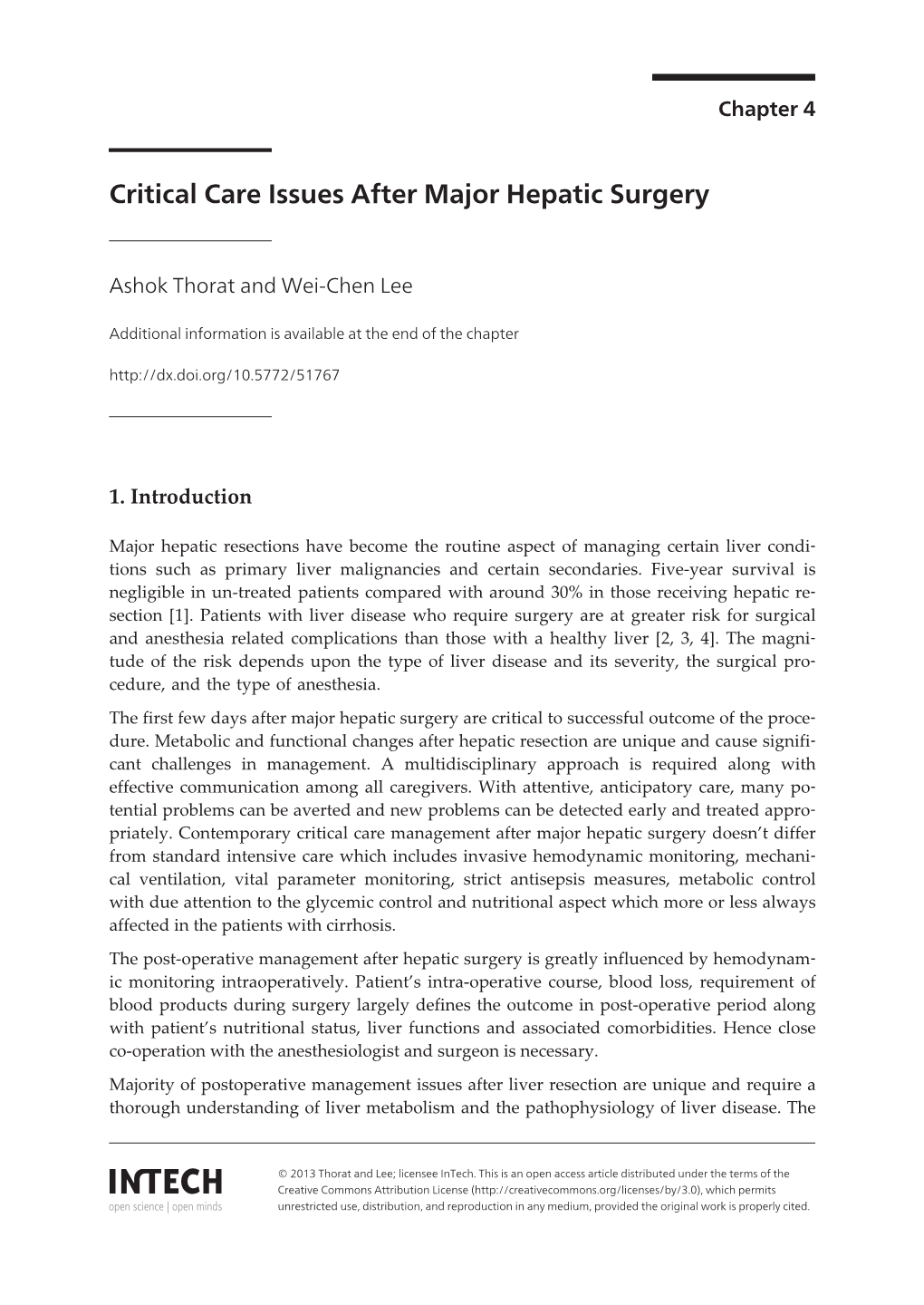 Critical Care Issues After Major Hepatic Surgery