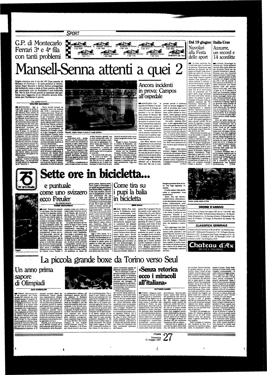 Mansell-Senna Attenti a Quei 2 Nito Le Ragazze Guidate Da Elio Cuore Degli Impianti Sportivi Locateli! Col Peggior Punteg­ Cittadini