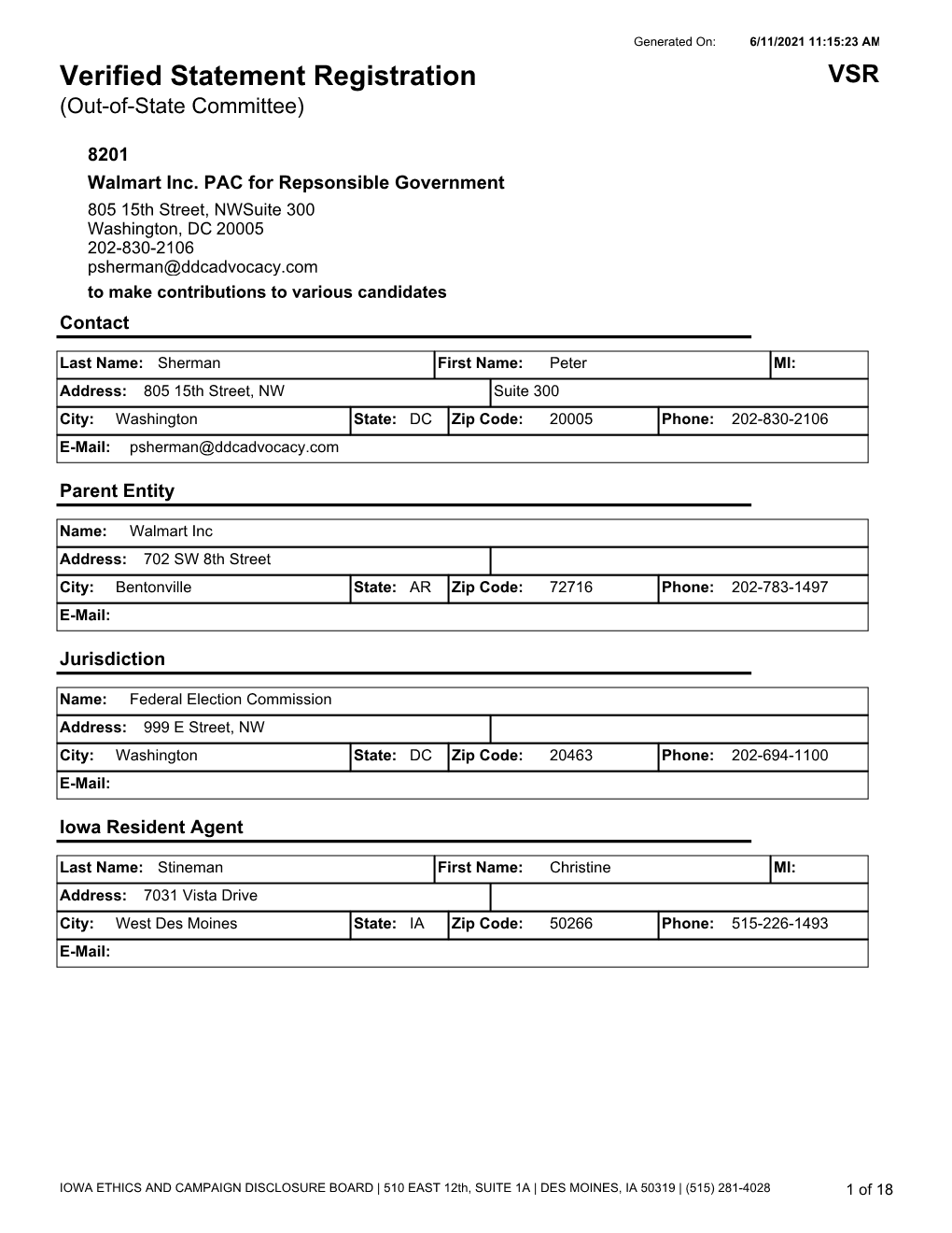 Verified Statement Registration VSR (Out-Of-State Committee)