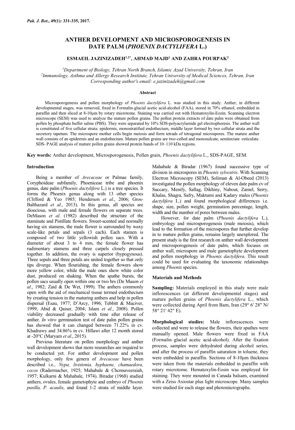 Anther Development and Microsporogenesis in Date Palm (Phoenix Dactylifera L.)