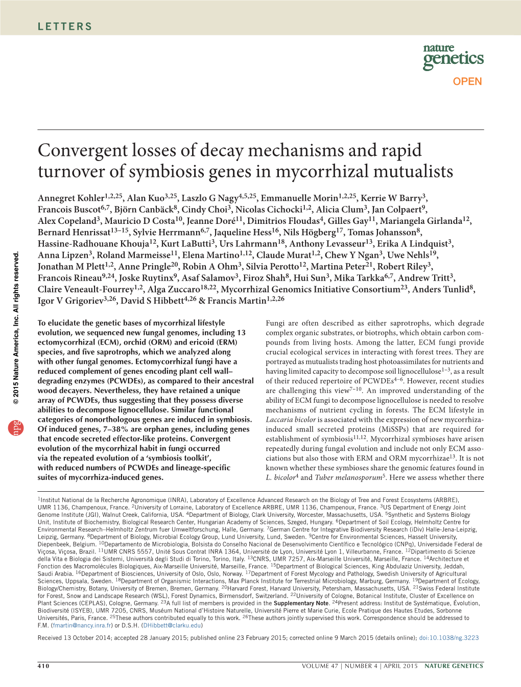 Convergent Losses of Decay Mechanisms and Rapid Turnover of Symbiosis Genes in Mycorrhizal Mutualists