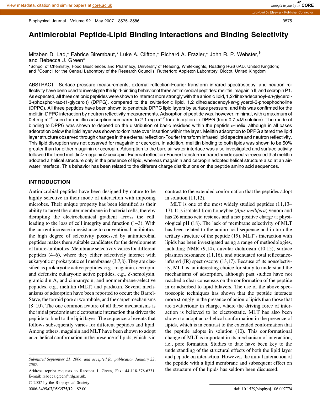 Antimicrobial Peptide-Lipid Binding Interactions and Binding Selectivity