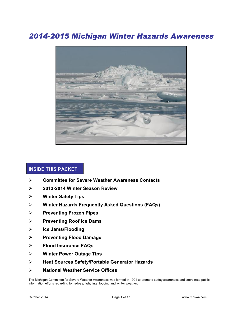 2014-2015 Michigan Winter Hazards Awareness