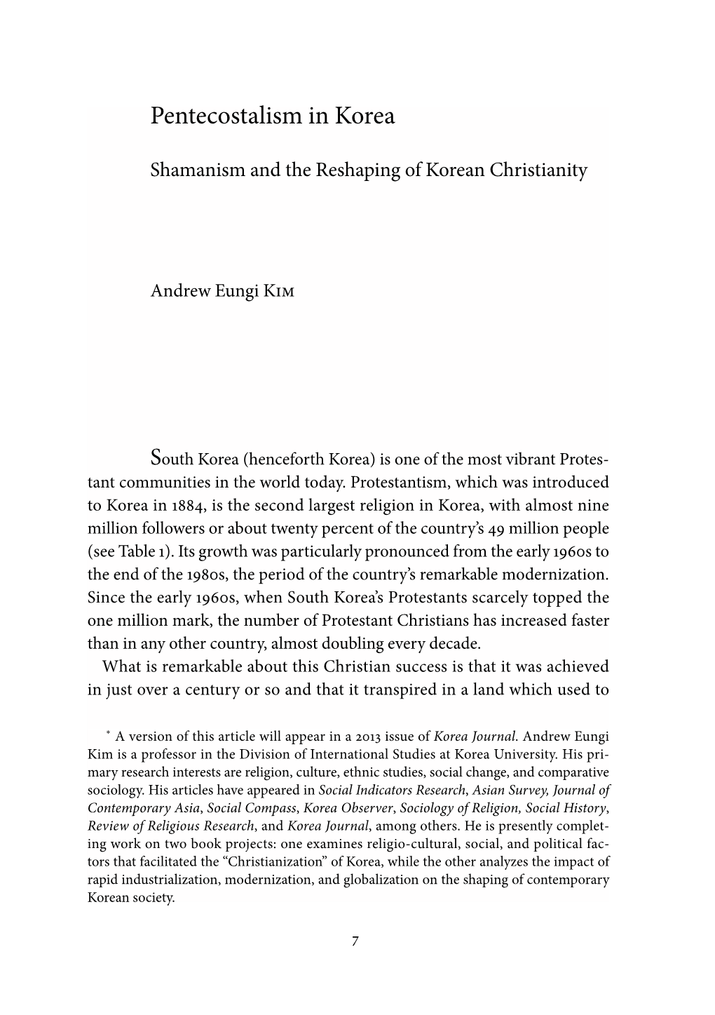 Pentecostalism in Korea: Shamanism and the Reshaping of Korean Christianity