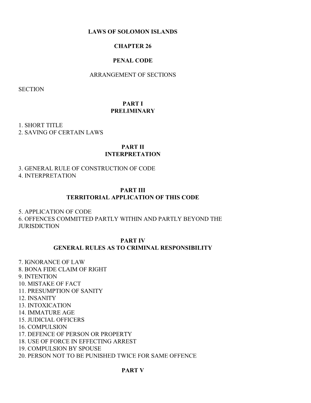 Laws of Solomon Islands Chapter 26 Penal Code