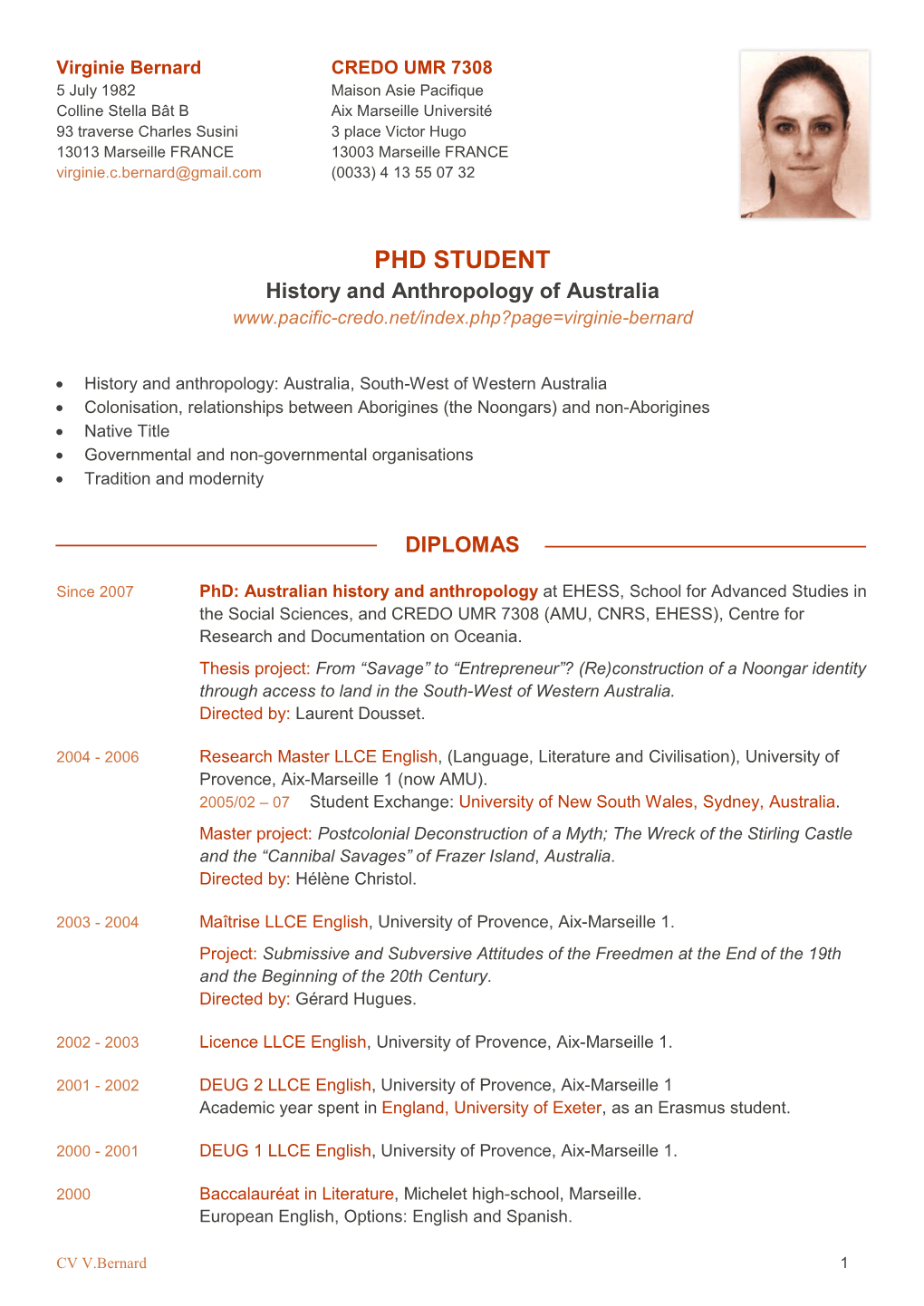 PHD STUDENT History and Anthropology of Australia