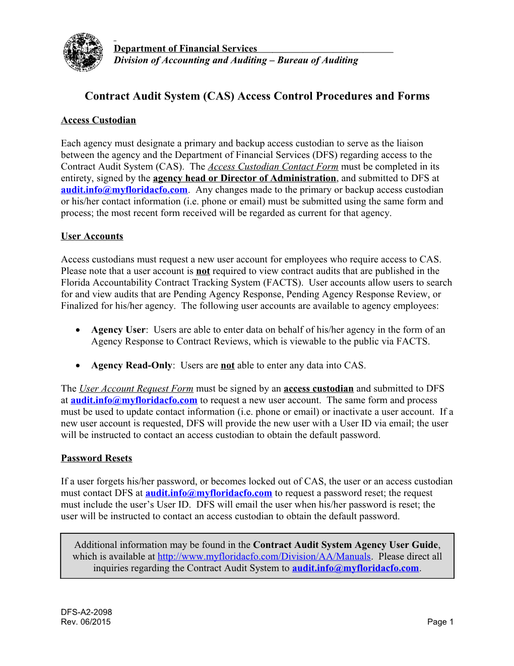 Contract Audit System - Access Control Procedures and Forms