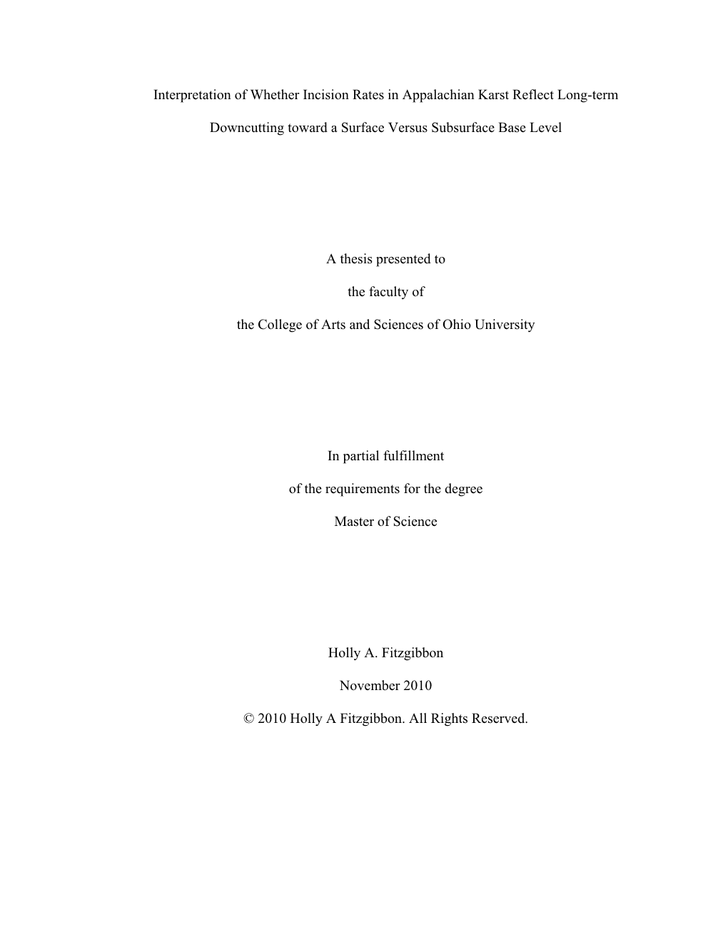 Interpretation of Whether Incision Rates in Appalachian Karst Reflect Long-Term