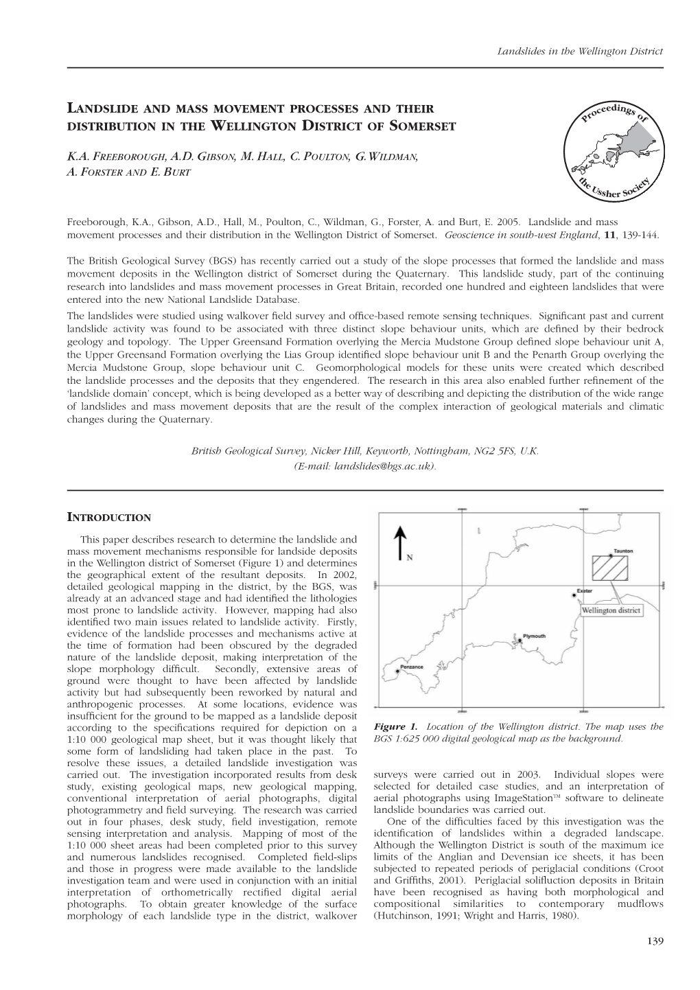 Landslide and Mass Movement Processes and Their Distribution in the Wellington District of Somerset