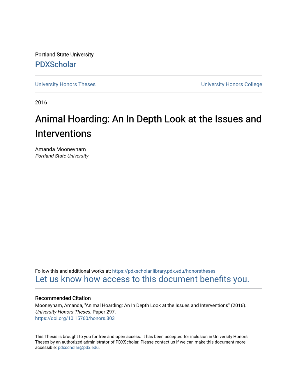 Animal Hoarding: an in Depth Look at the Issues and Interventions