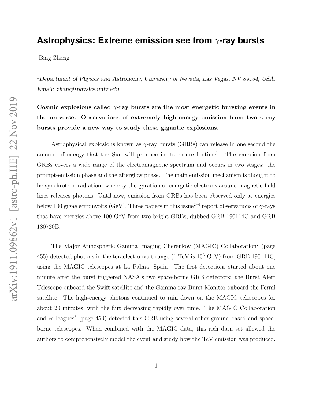 Astrophysics: Extreme Emission See from Γ-Ray Bursts