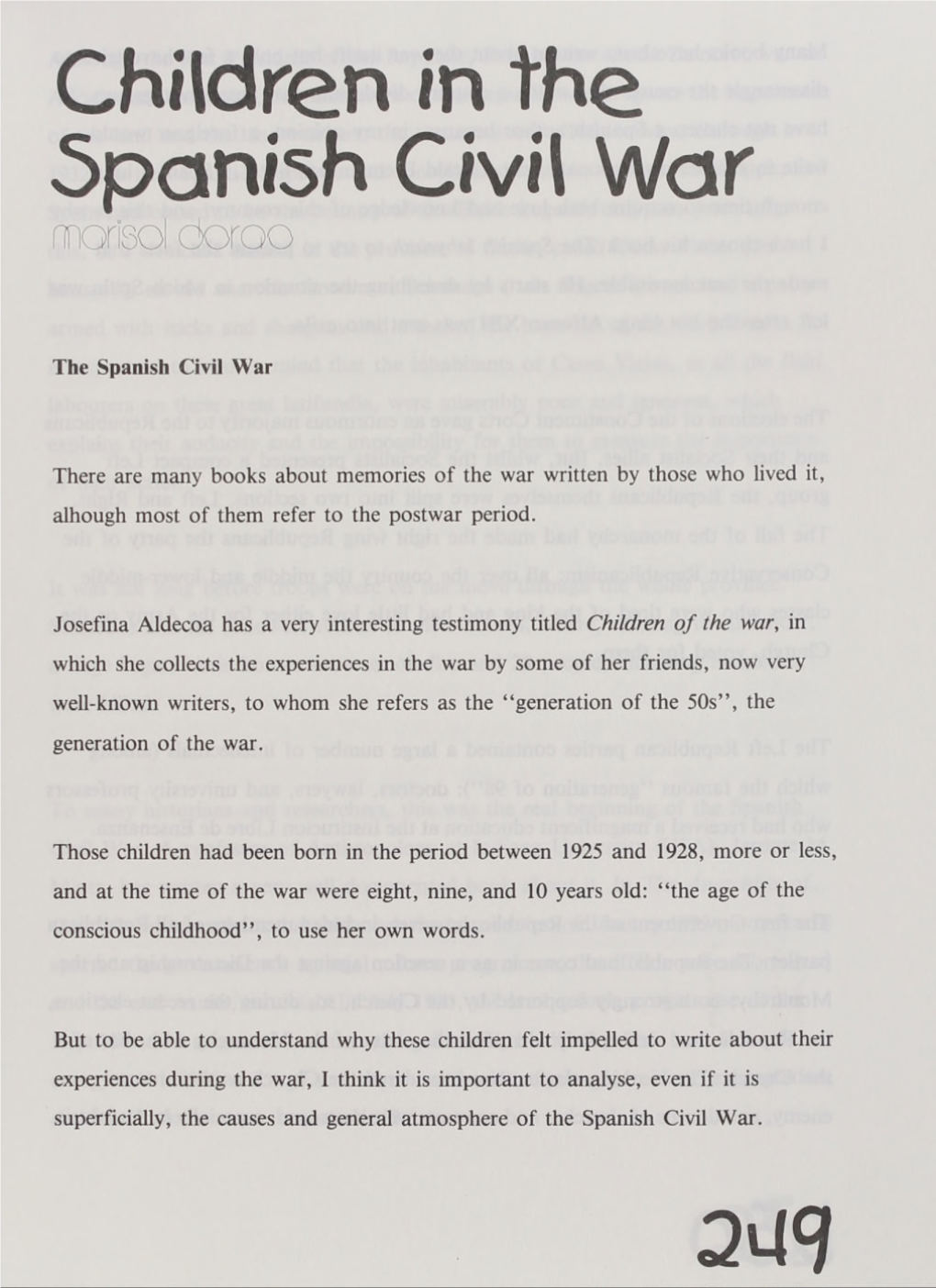 Children in the Spanish Civil War Morisol Cioroo