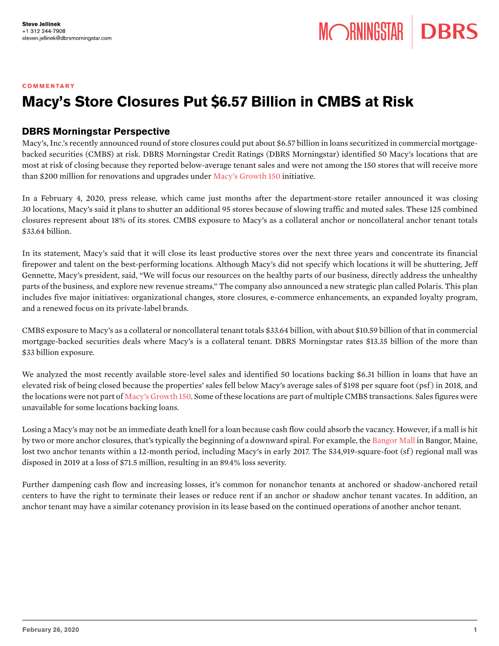 Macy's Store Closures Put $6.57 Billion in CMBS at Risk