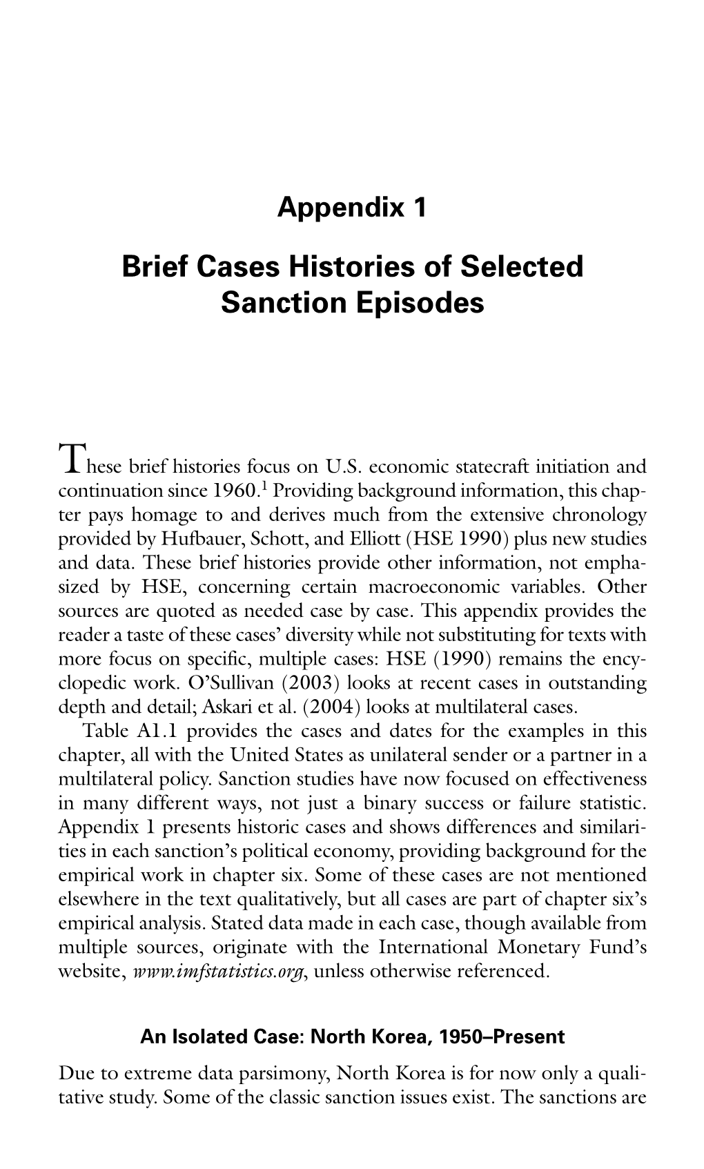 Brief Cases Histories of Selected Sanction Episodes
