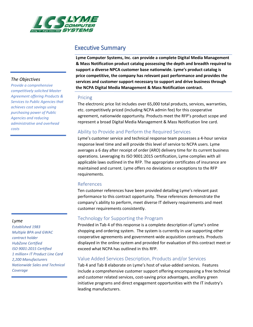 Lyme Computer Systems' Response To