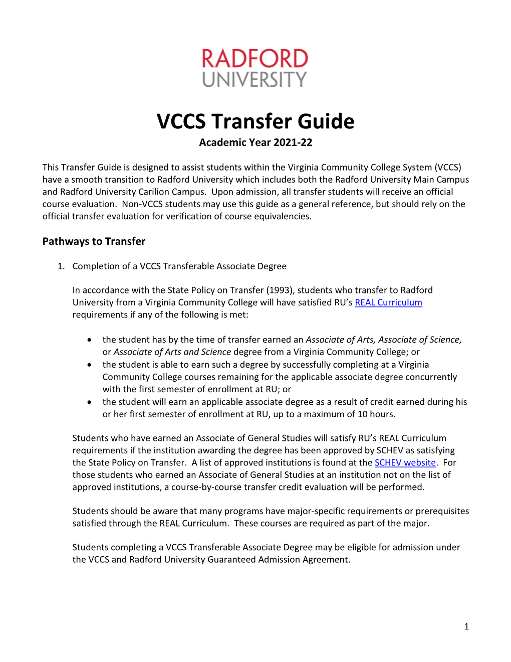 VCCS Transfer Guide Academic Year 2021-22