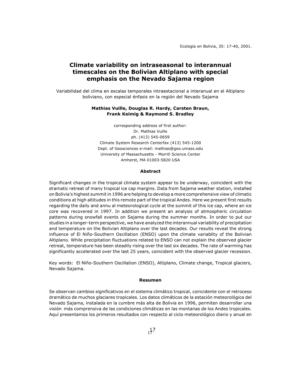 Climate Variability on Intraseasonal to Interannual Timescales on the Bolivian Altiplano with Special Emphasis on the Nevado Sajama Region