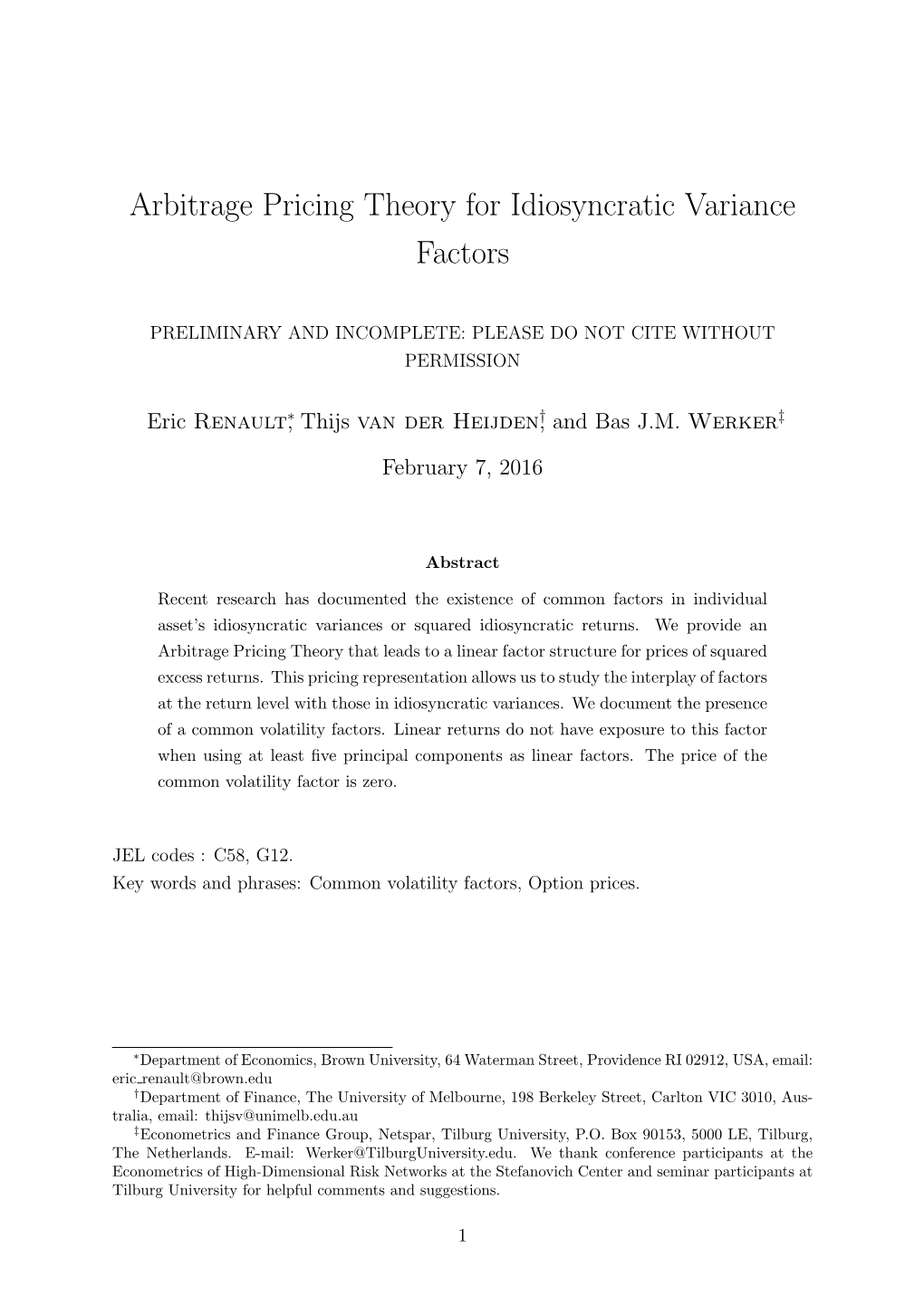 Arbitrage Pricing Theory for Idiosyncratic Variance Factors