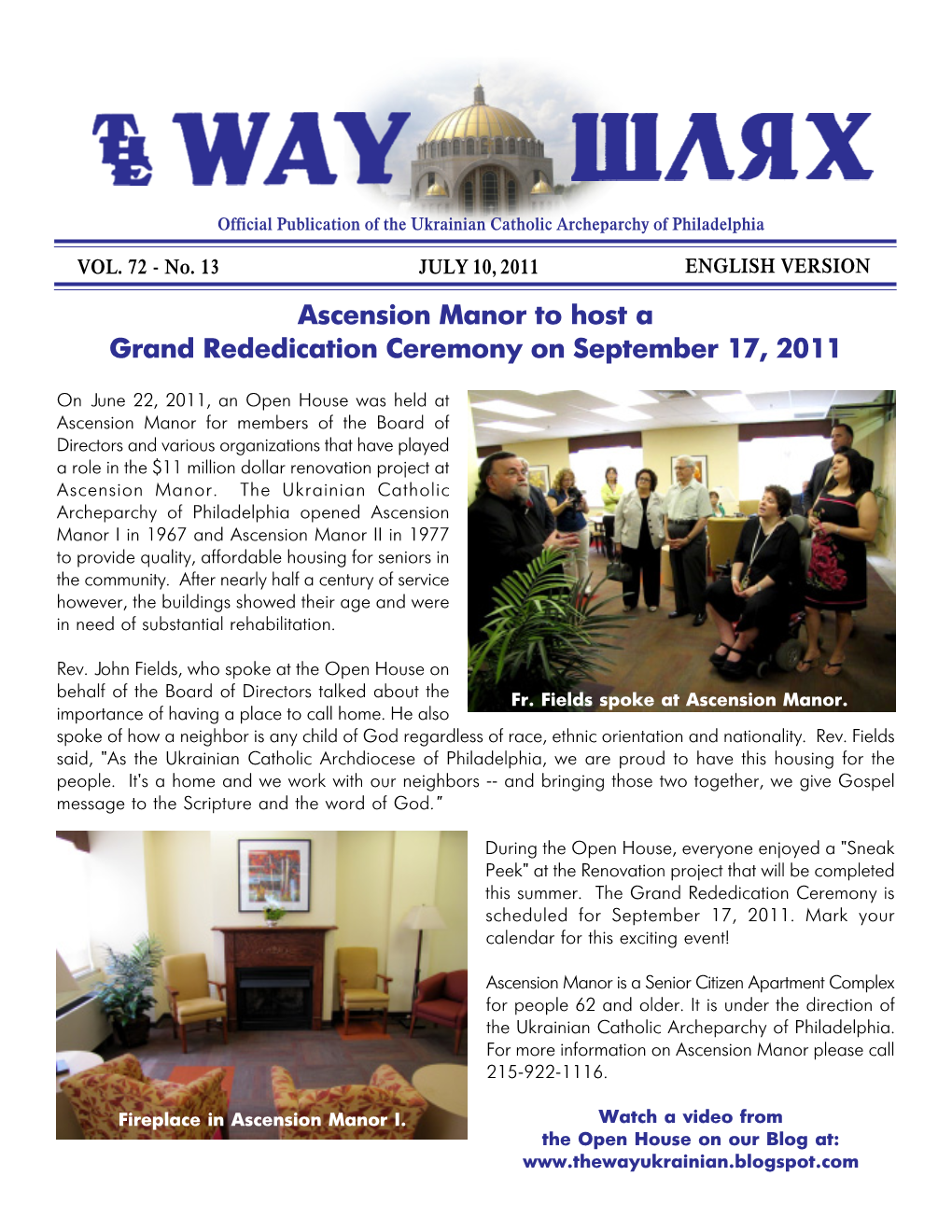 Ascension Manor to Host a Grand Rededication Ceremony on September 17, 2011