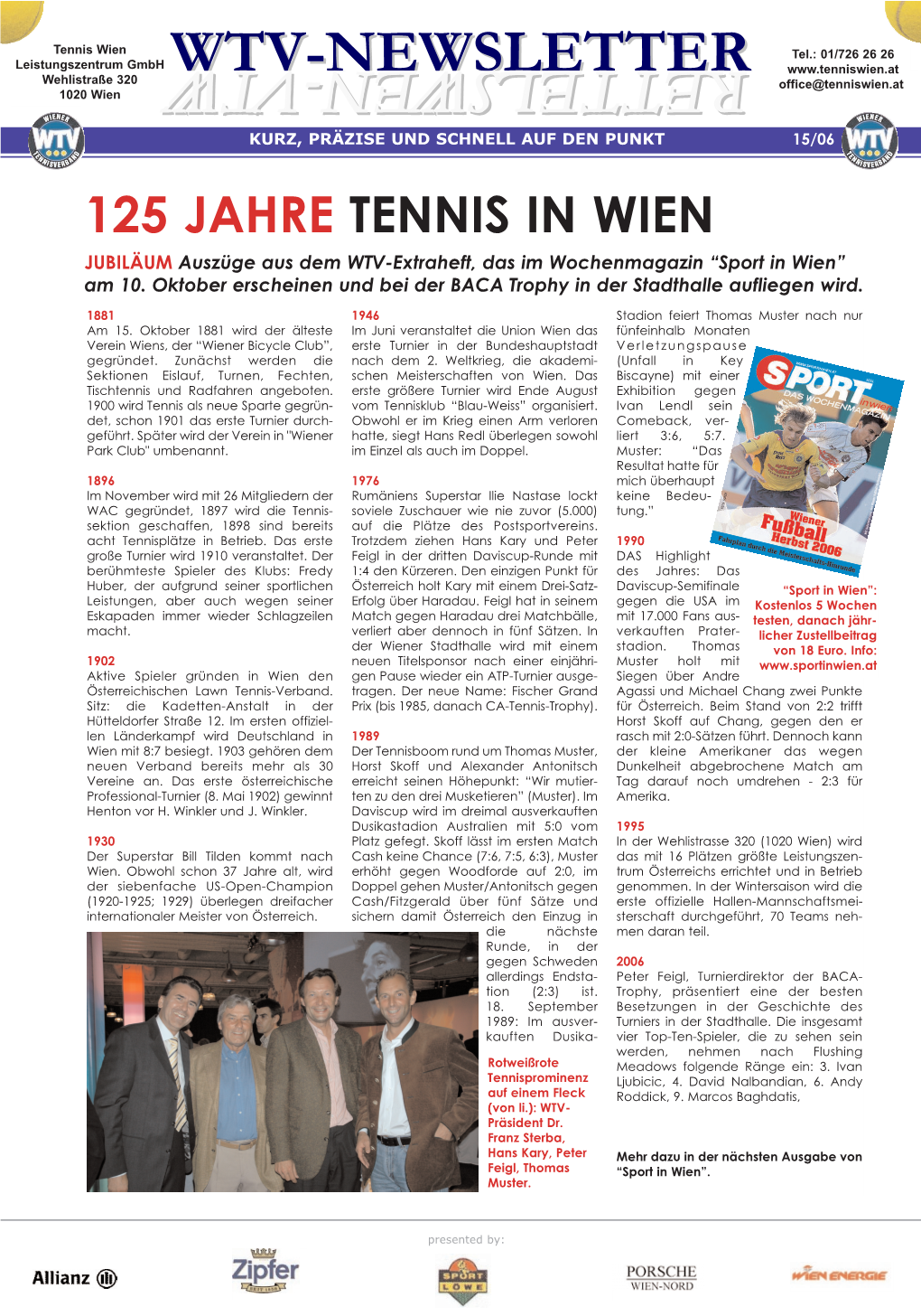 RETTELSWEN VTW - RETTELSWEN Wehlistraße 320 Office@Tenniswien.At 1020 Wien