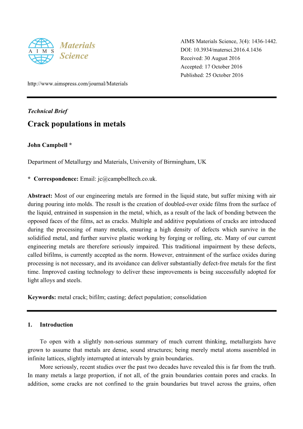 Crack Populations in Metals