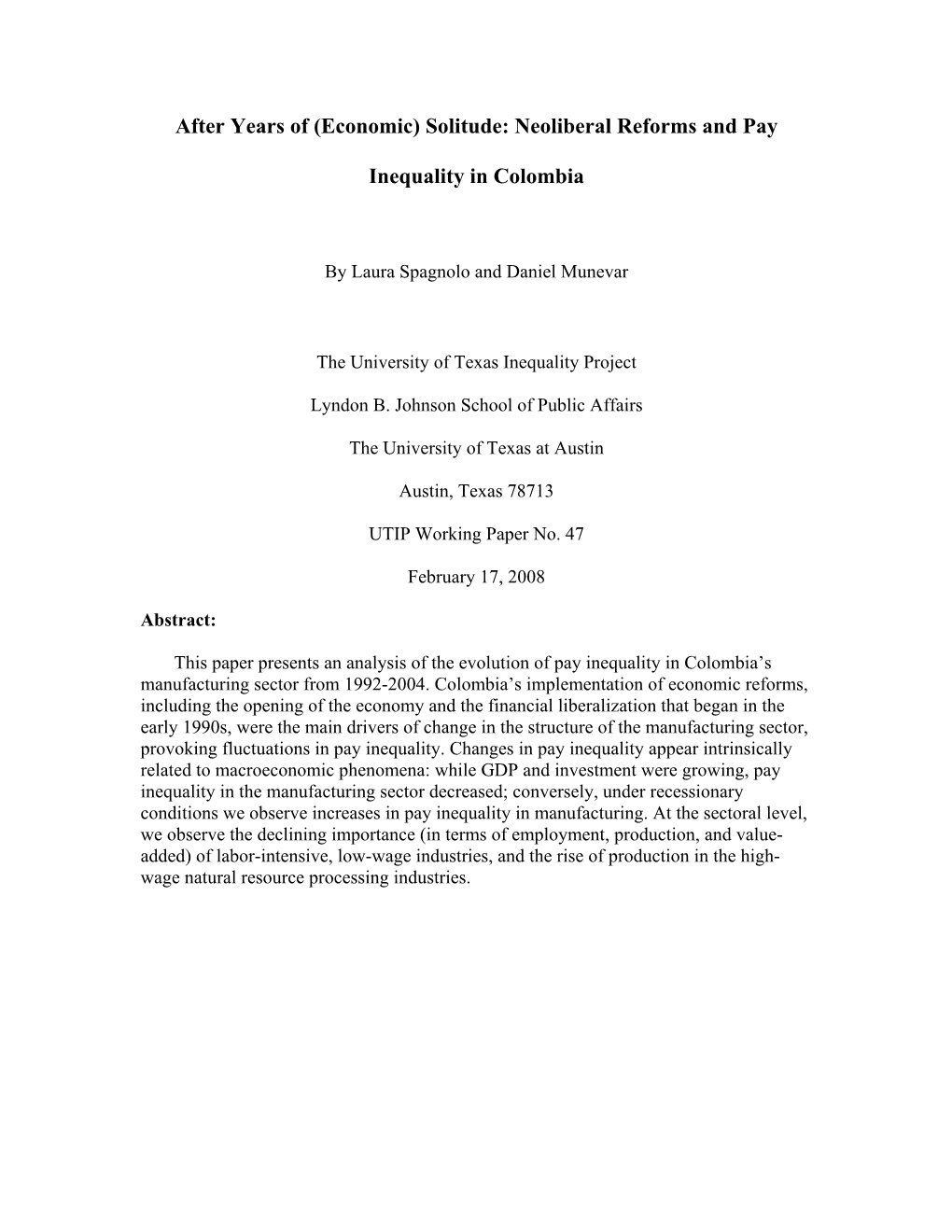 Neoliberal Reforms and Pay Inequality in Colombia