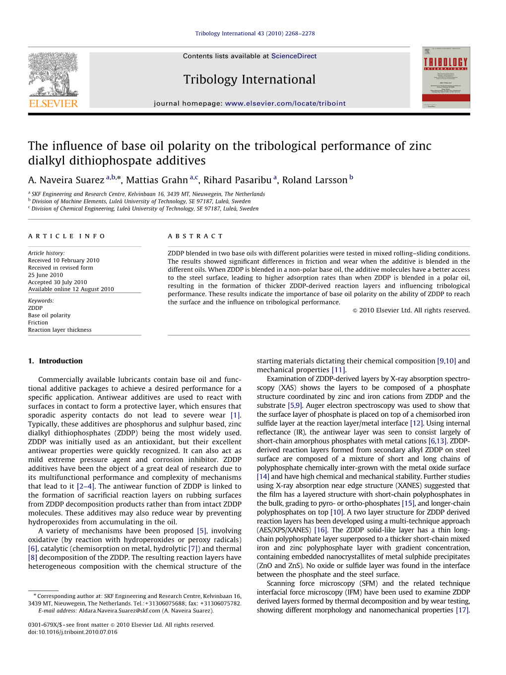 The Influence of Base Oil Polarity on the Tribological Performance of Zinc Dialkyl Dithiophospate Additives