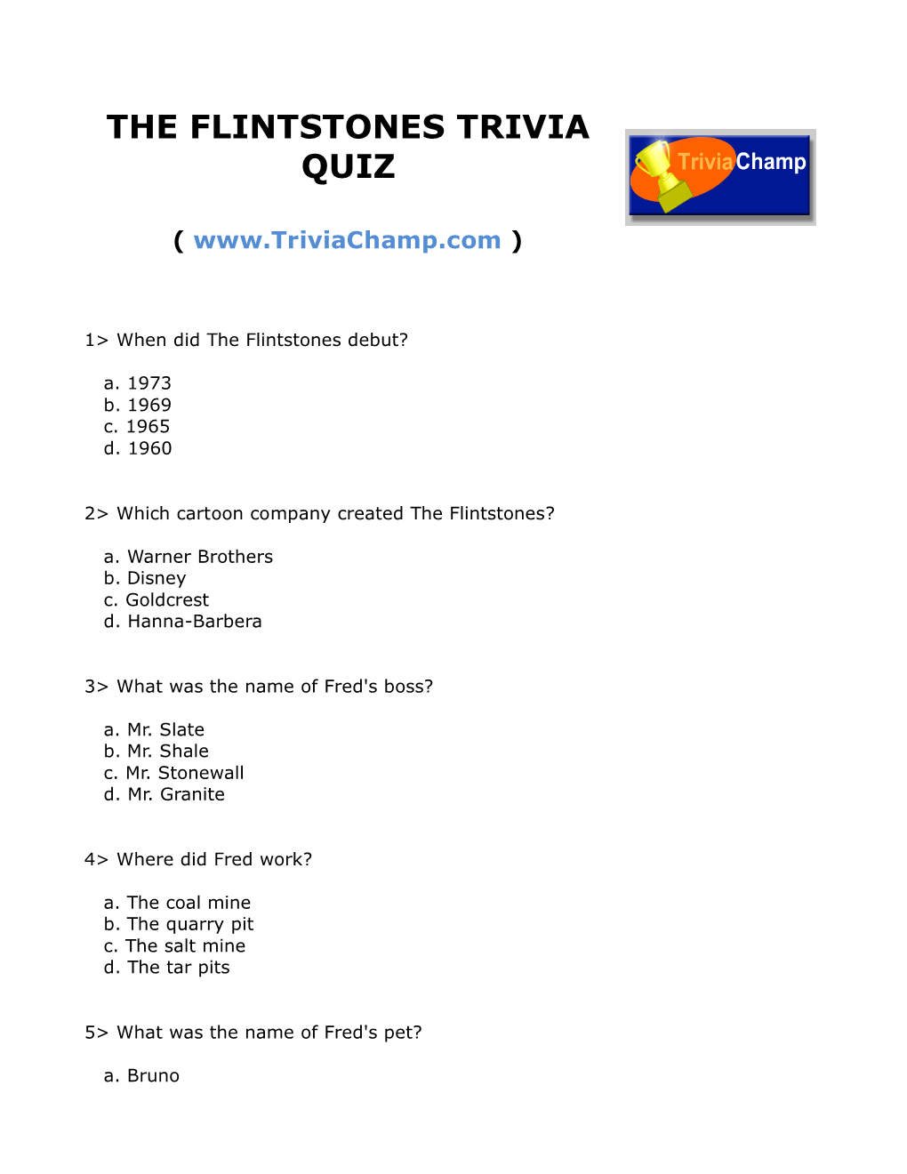 The Flintstones Trivia Quiz