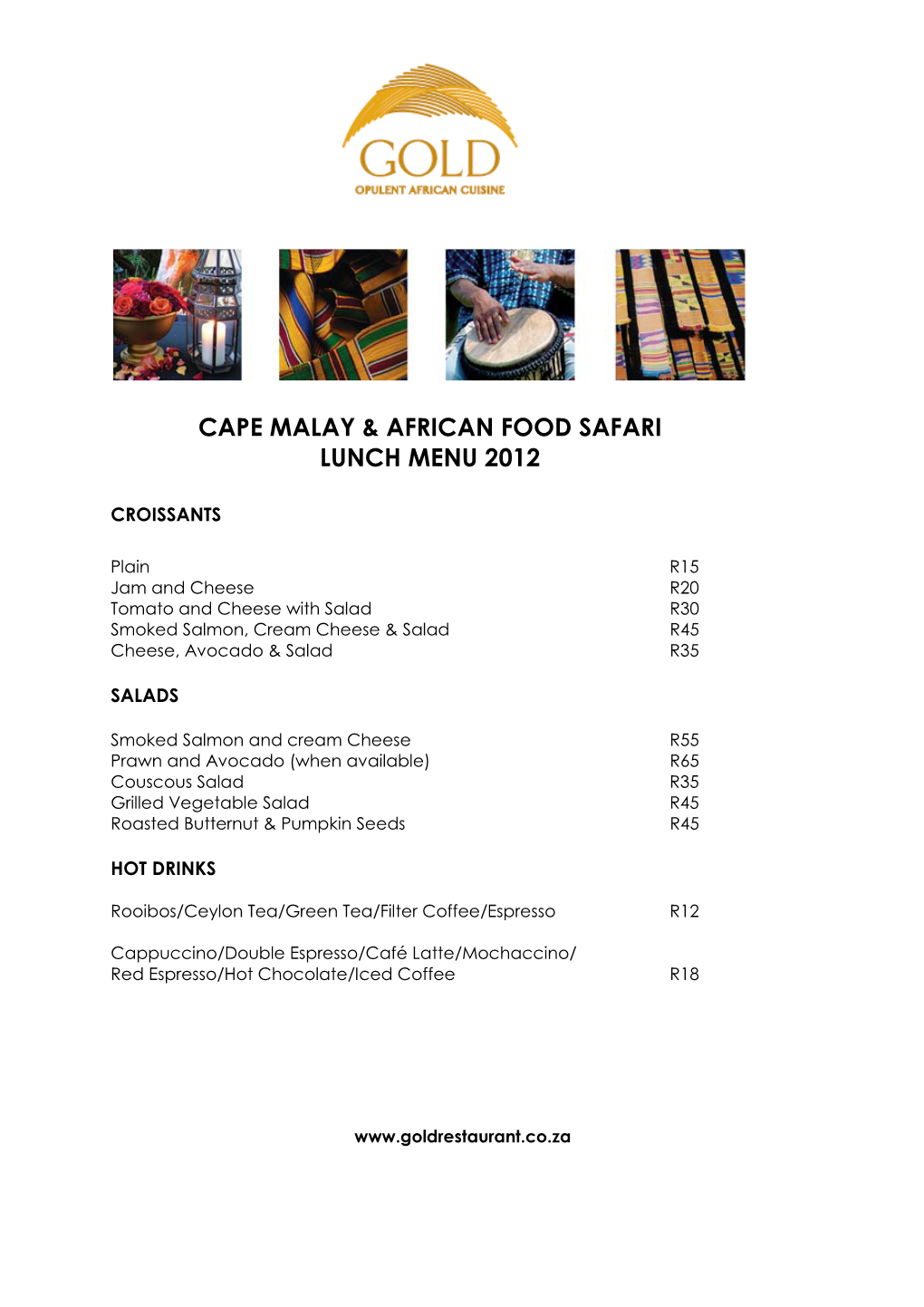 Cape Malay & African Food Safari Lunch Menu 2012