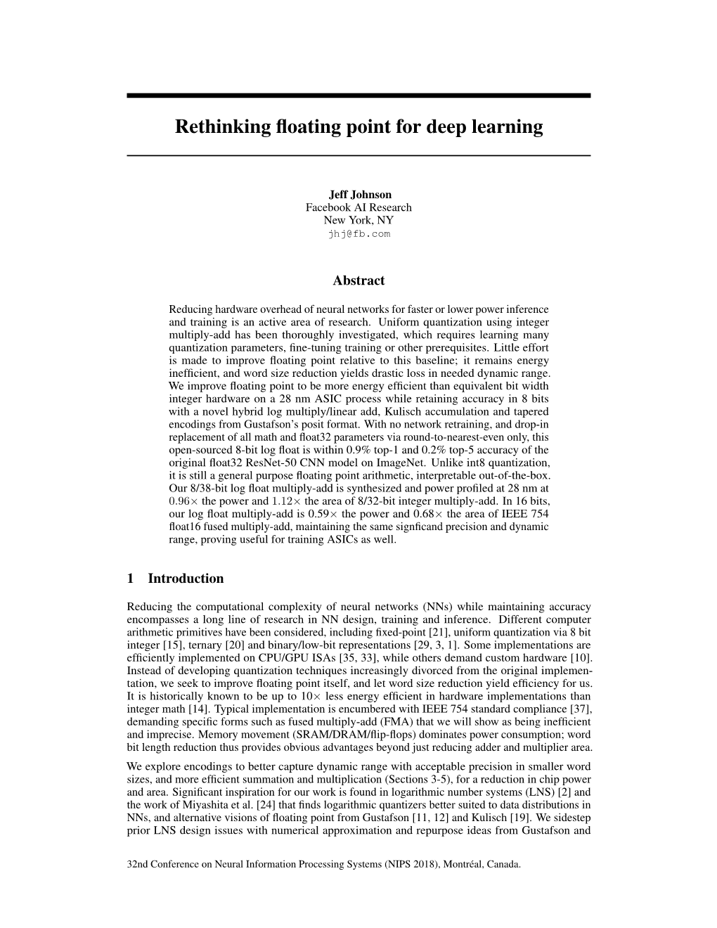 Rethinking Floating Point for Deep Learning